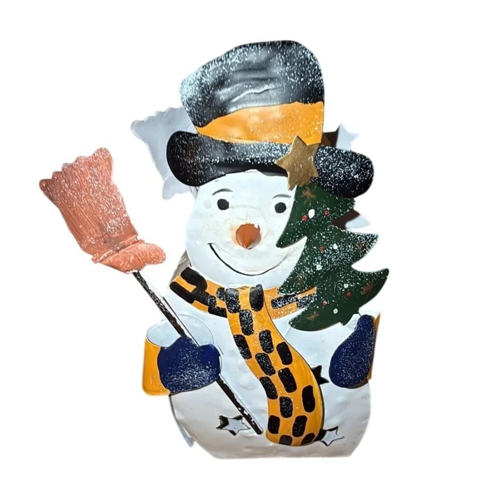 Primitive Metal Snowman Vintage Candle Tea Light Holder Votive Christmas Winter